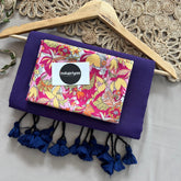 Purple Handloom Khadi Cotton Saree With Designer Print Blouse